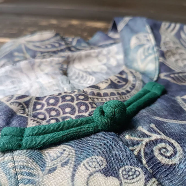 Buddha Stones Birds Flowers Geometry Frog-Button Long Sleeve Ramie Linen Jacket Shirt - image 8