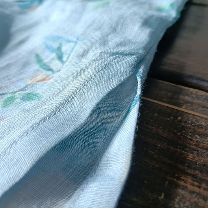 Buddha Stones Light Green Pink Flowers Green Leaves Frog-Button Long Sleeve Ramie Linen Jacket Shirt - image 14