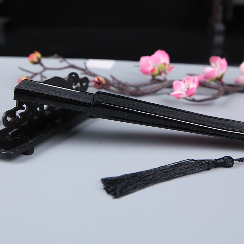 Buddha Stones Cherry Blossom Sakura Camellia Handheld Silk Bamboo Folding Fan 21cm - image 4