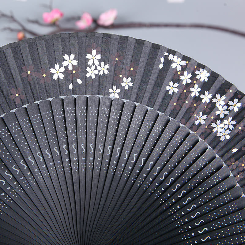Buddha Stones Cherry Blossom Sakura Camellia Handheld Silk Bamboo Folding Fan 21cm - image 3