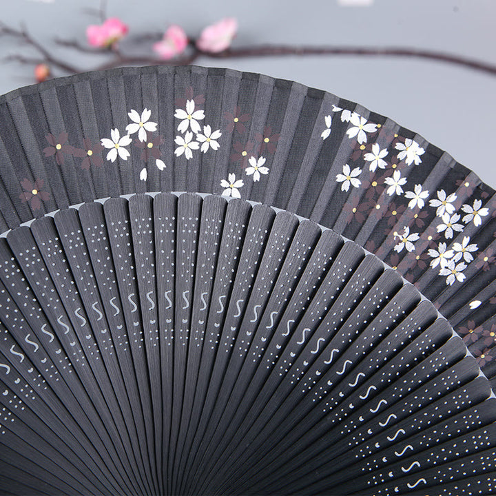 Buddha Stones Cherry Blossom Sakura Camellia Handheld Silk Bamboo Folding Fan 21cm - image 3