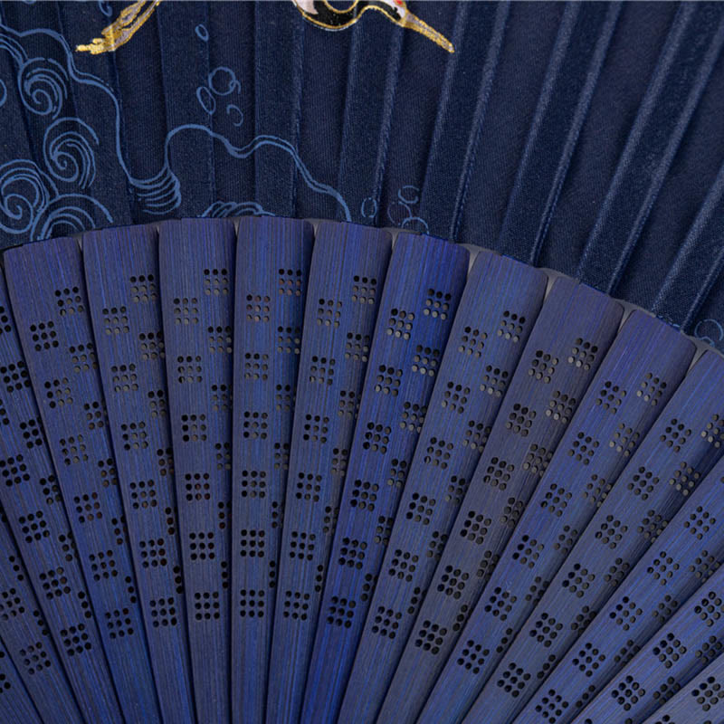 Buddha Stones Crane Dragonfly Lotus Peony Plum Blossom Butterfly Handheld Silk Bamboo Folding Fan 22.5cm - image 3