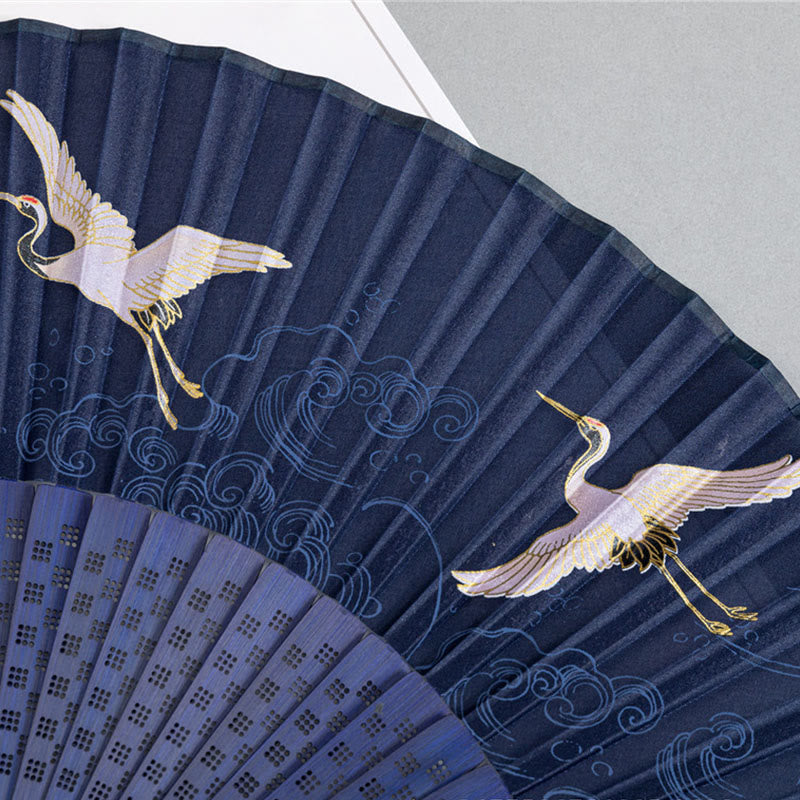 Buddha Stones Crane Dragonfly Lotus Peony Plum Blossom Butterfly Handheld Silk Bamboo Folding Fan 22.5cm - image 2