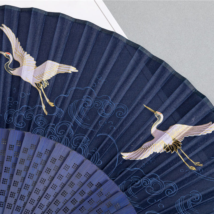 Buddha Stones Crane Dragonfly Lotus Peony Plum Blossom Butterfly Handheld Silk Bamboo Folding Fan 22.5cm - image 2