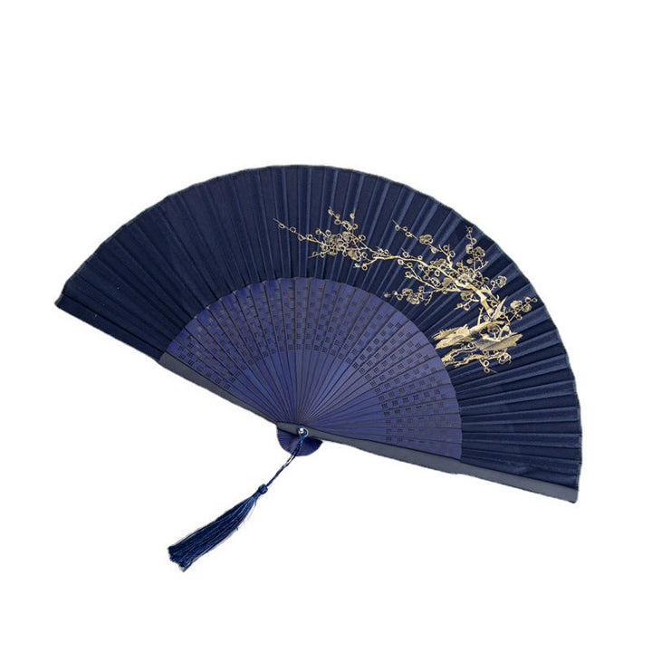 Buddha Stones Crane Dragonfly Lotus Peony Plum Blossom Butterfly Handheld Silk Bamboo Folding Fan 22.5cm - image 8