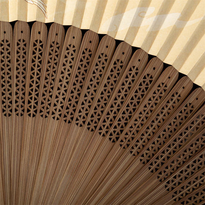 Buddha Stones Lotus Dragonfly Wild Geese Plum Blossom Handheld Silk Bamboo Folding Fan 22.5cm - image 4