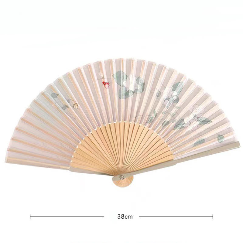 Buddha Stones Lotus Begonia Flower Jasmine Handheld Bamboo Folding Fan 21cm - image 8