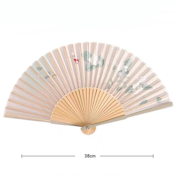Buddha Stones Lotus Begonia Flower Jasmine Handheld Bamboo Folding Fan 21cm - image 8