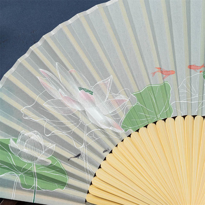 Buddha Stones Lotus Begonia Flower Jasmine Handheld Bamboo Folding Fan 21cm - image 2