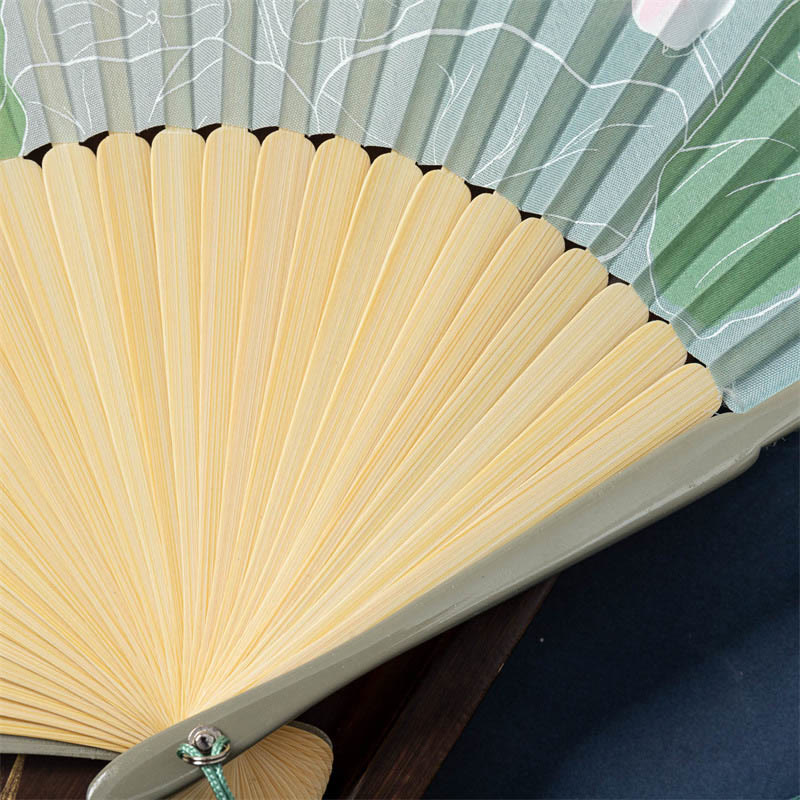 Buddha Stones Lotus Begonia Flower Jasmine Handheld Bamboo Folding Fan 21cm - image 3