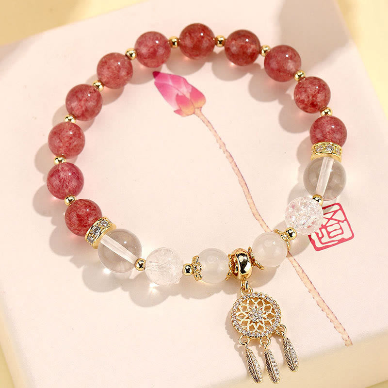 Buddha Stones Green Strawberry Quartz Amethyst Crystal Dreamcatcher Healing Bracelet - Strawberry Quartz(Wrist Circumference 14-16cm) - image 8