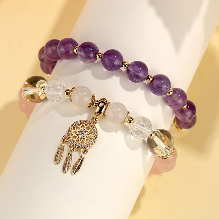 Buddha Stones Green Strawberry Quartz Amethyst Crystal Dreamcatcher Healing Bracelet - image 6