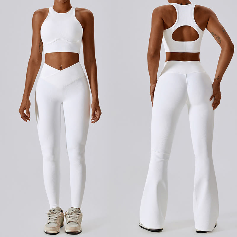 Buddha Stones Sleeveless Crop Tank Top Flared Pants Sports Fitness Yoga - image 0