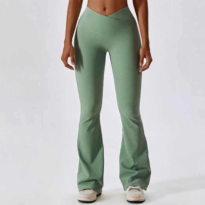 Buddha Stones Sleeveless Crop Tank Top Flared Pants Sports Fitness Yoga - Green - Pants - XL - image 30
