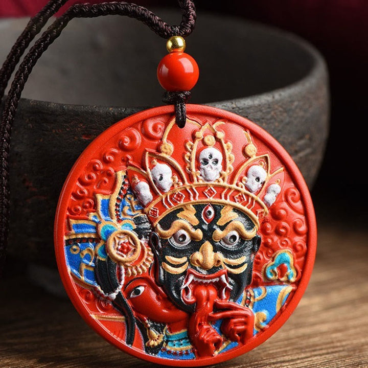 Buddha Stones Zakiram Goddess of Wealth Painted Cinnabar Blessing Necklace Pendant - image 0