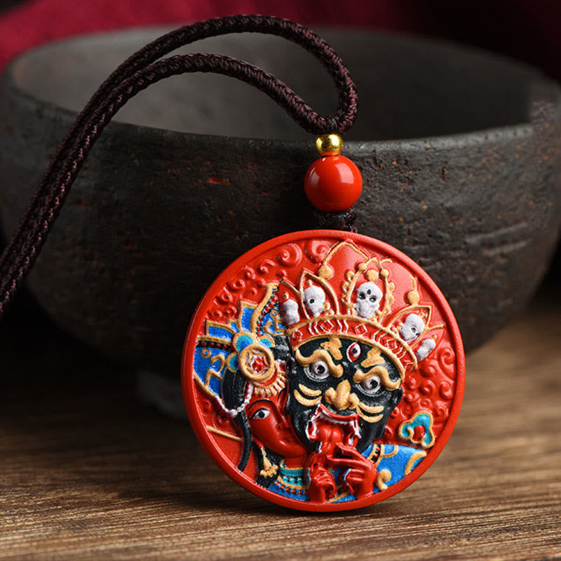 Buddha Stones Zakiram Goddess of Wealth Painted Cinnabar Blessing Necklace Pendant - Small Zakiram 30*7mm - image 1