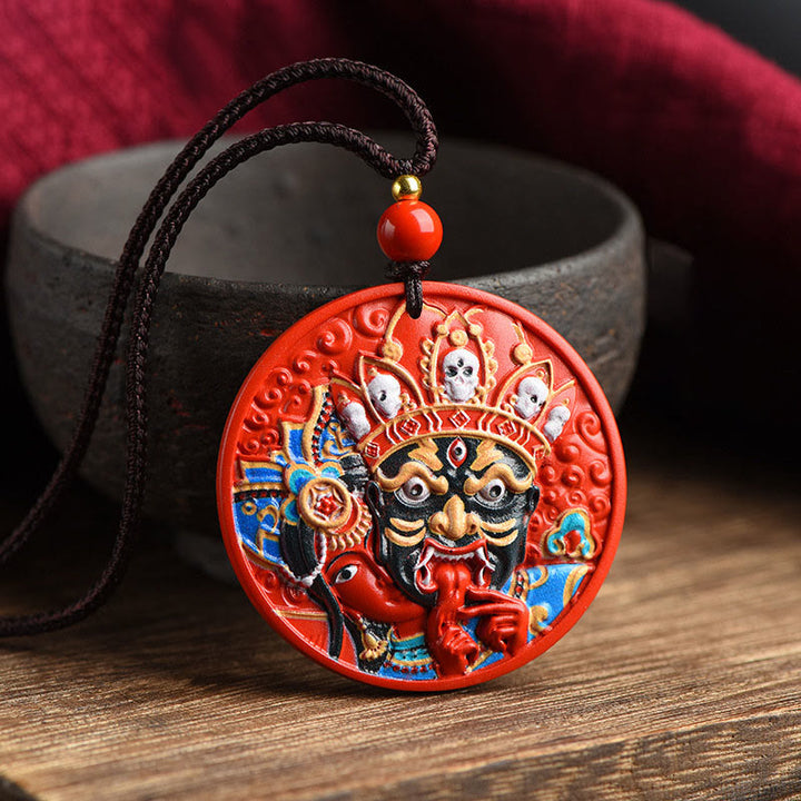 Buddha Stones Zakiram Goddess of Wealth Painted Cinnabar Blessing Necklace Pendant - Large Zakiram 40*8mm - image 2