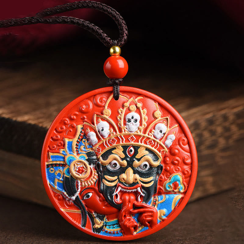 Buddha Stones Zakiram Goddess of Wealth Painted Cinnabar Blessing Necklace Pendant - image 3
