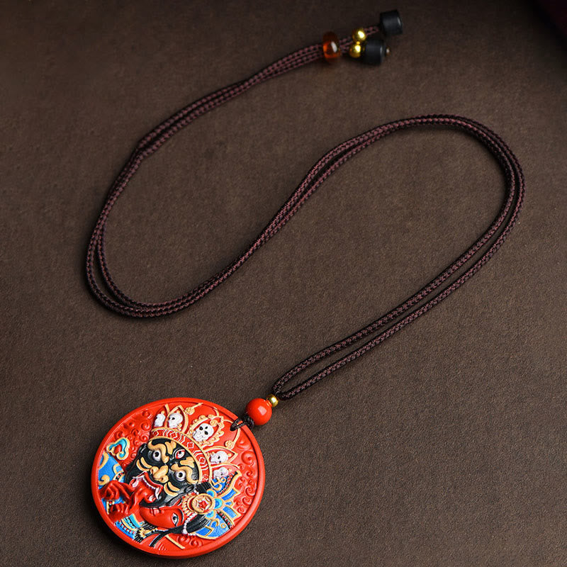 Buddha Stones Zakiram Goddess of Wealth Painted Cinnabar Blessing Necklace Pendant - image 6