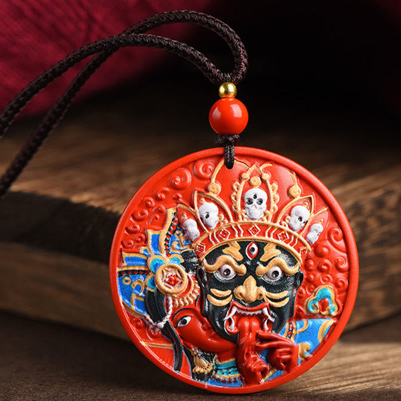 Buddha Stones Zakiram Goddess of Wealth Painted Cinnabar Blessing Necklace Pendant - image 4