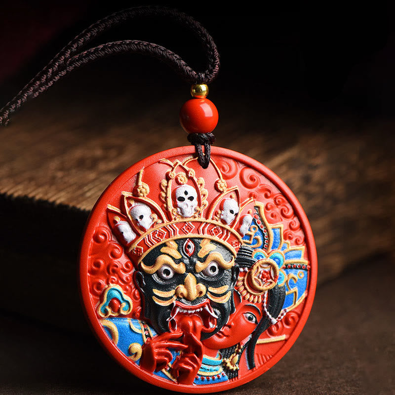 Buddha Stones Zakiram Goddess of Wealth Painted Cinnabar Blessing Necklace Pendant - image 7
