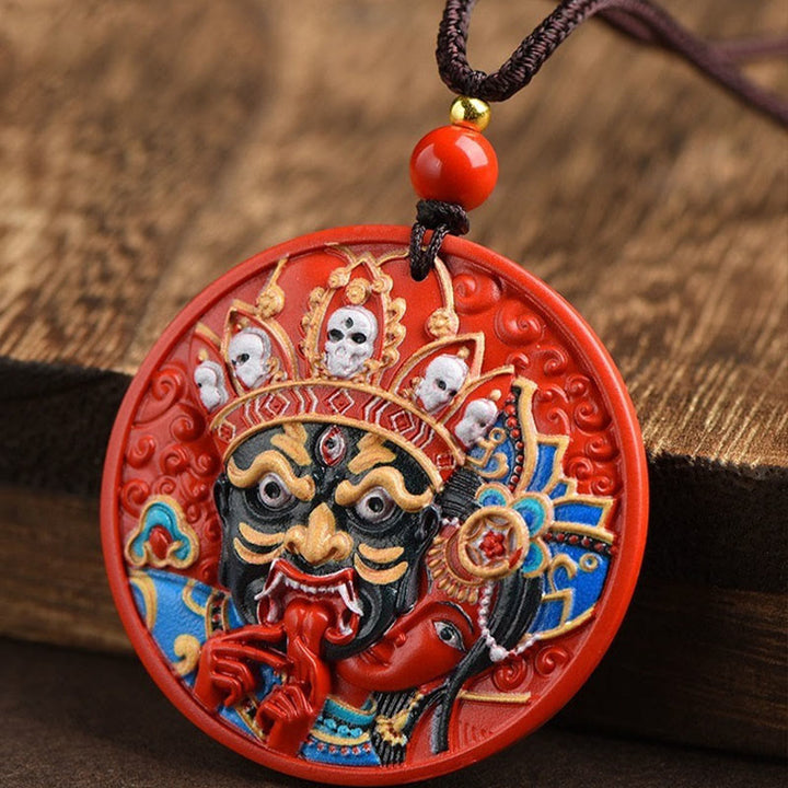 Buddha Stones Zakiram Goddess of Wealth Painted Cinnabar Blessing Necklace Pendant - image 8