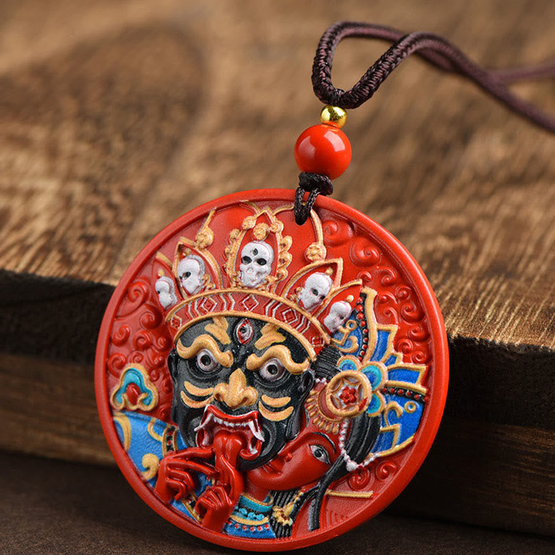 Buddha Stones Zakiram Goddess of Wealth Painted Cinnabar Blessing Necklace Pendant - image 5