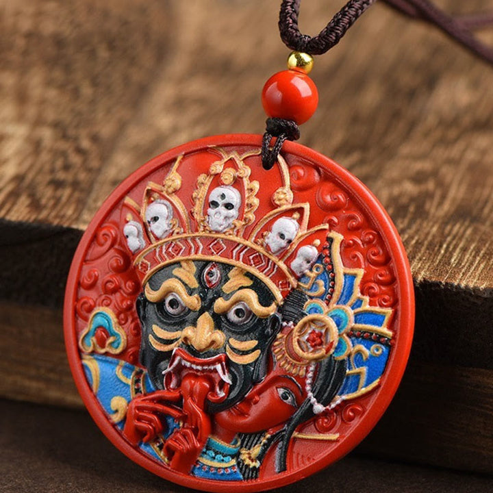 Buddha Stones Zakiram Goddess of Wealth Painted Cinnabar Blessing Necklace Pendant - image 9