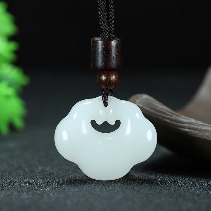 Buddha Stones Tianshan Jade Golden Silk Jade Chinese Lock Charm Abundance Necklace Pendant - Small Golden Silk Jade 25*29mm(Jade Color Will Not Be Exactly The Same) - image 8