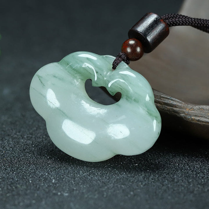 Buddha Stones Tianshan Jade Golden Silk Jade Chinese Lock Charm Abundance Necklace Pendant - image 4