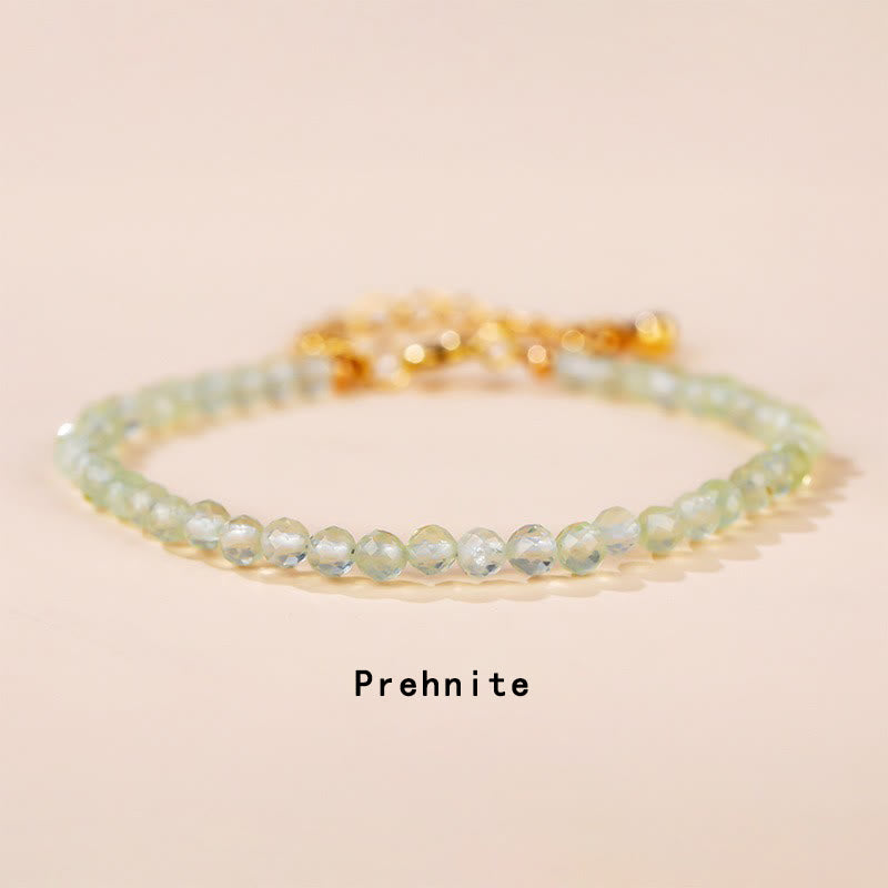 Buddha Stones Strawberry Quartz Prehnite Peridot Lazurite Pink Crystal Tourmaline Healing Chain Bracelet - Prehnite(Wrist Circumference 14-17cm) - image 6