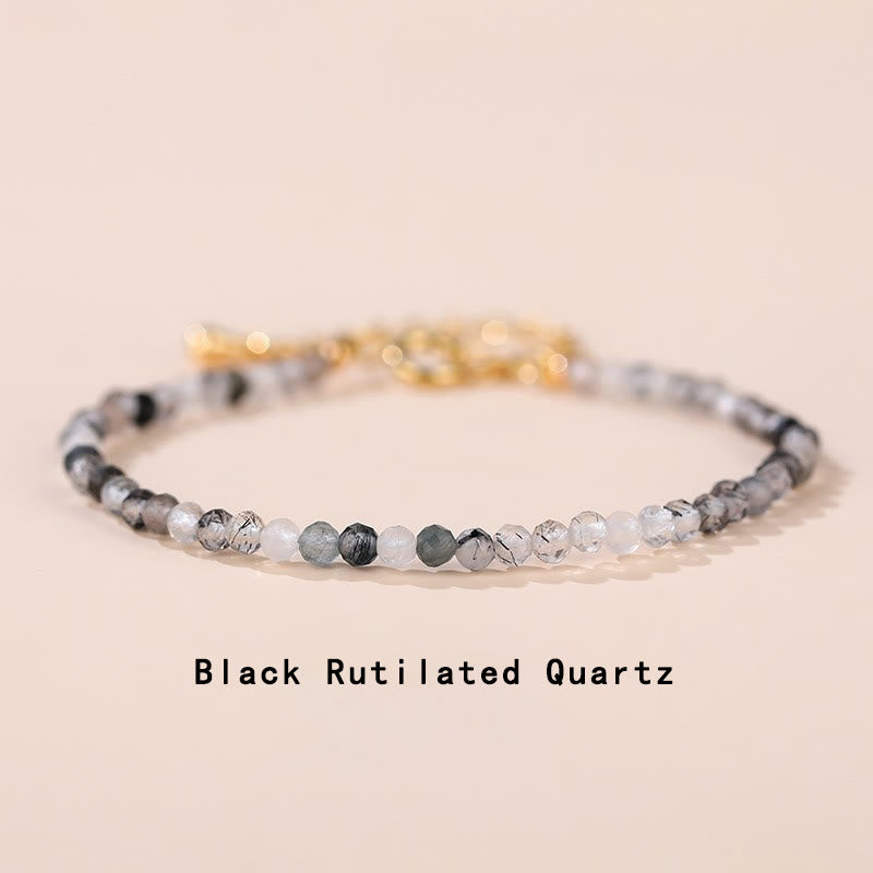 Buddha Stones Strawberry Quartz Prehnite Peridot Lazurite Pink Crystal Tourmaline Healing Chain Bracelet - Black Rutilated Quartz(Wrist Circumference 14-17cm) - image 19
