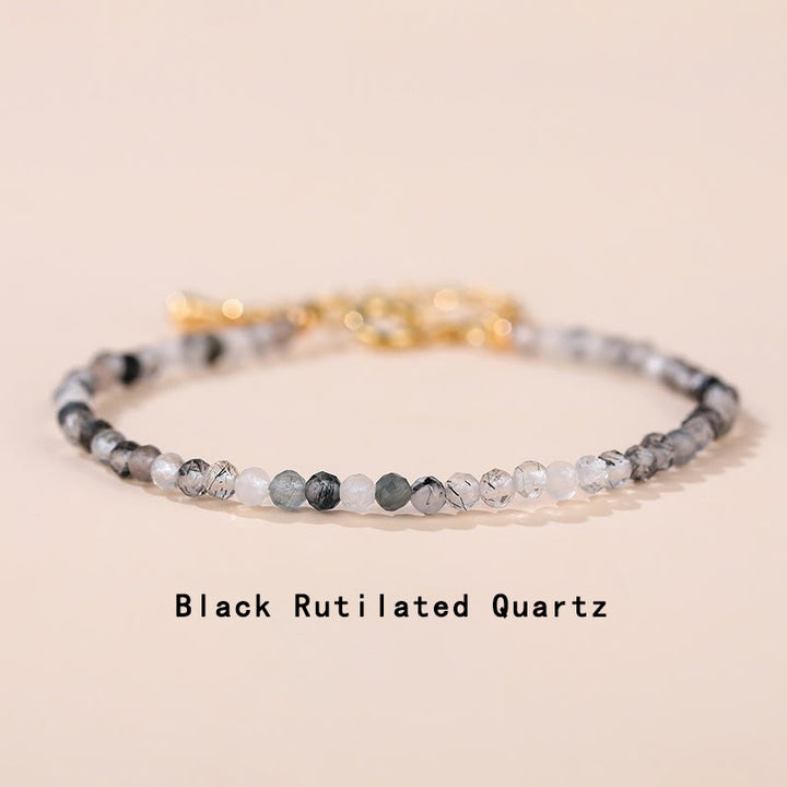 Buddha Stones Strawberry Quartz Prehnite Peridot Lazurite Pink Crystal Tourmaline Healing Chain Bracelet - Black Rutilated Quartz(Wrist Circumference 14-17cm) - image 19