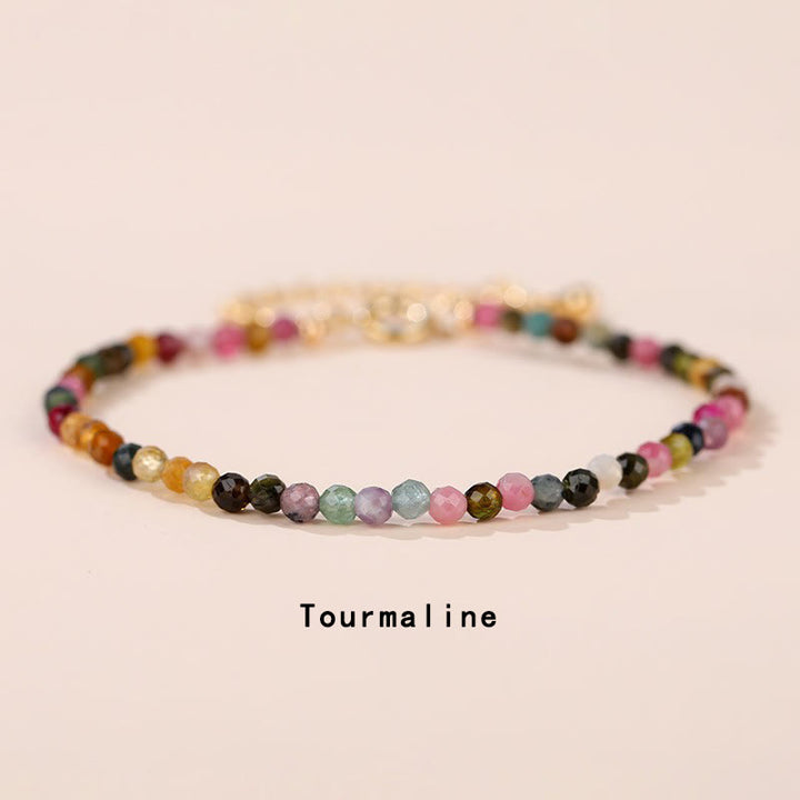 Buddha Stones Strawberry Quartz Prehnite Peridot Lazurite Pink Crystal Tourmaline Healing Chain Bracelet - Tourmaline(Wrist Circumference 14-17cm) - image 15