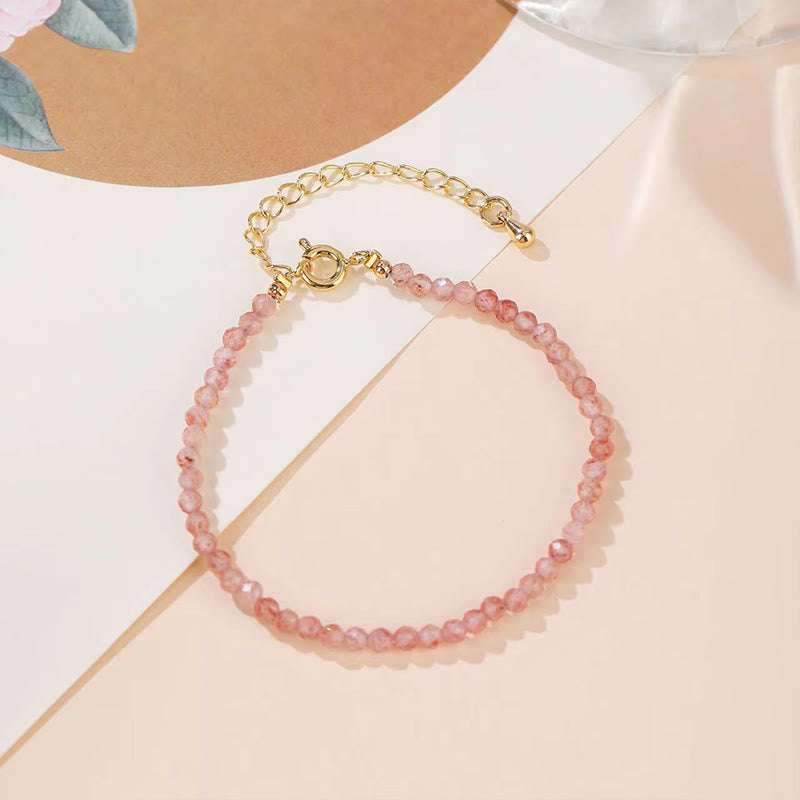 Buddha Stones Strawberry Quartz Prehnite Peridot Lazurite Pink Crystal Tourmaline Healing Chain Bracelet - image 1