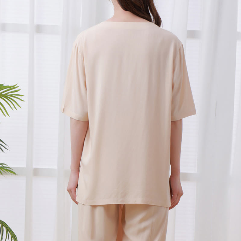 Buddha Stones 2Pcs Half Sleeve T-Shirt Pants Meditation Zen Tai Chi Cotton Linen Clothing Unisex Set - image 1