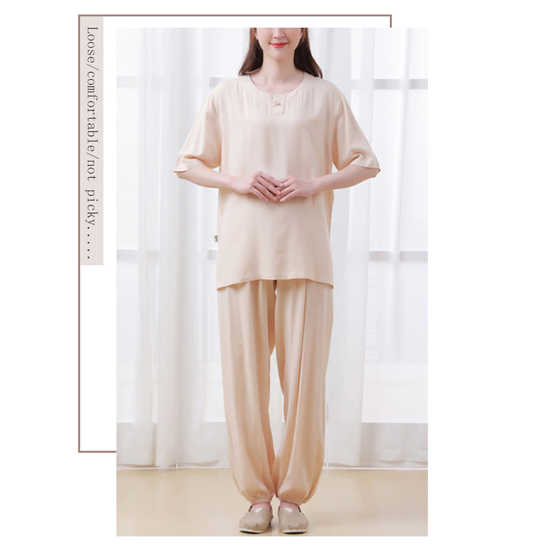 Buddha Stones 2Pcs Half Sleeve T-Shirt Pants Meditation Zen Tai Chi Cotton Linen Clothing Unisex Set - image 2