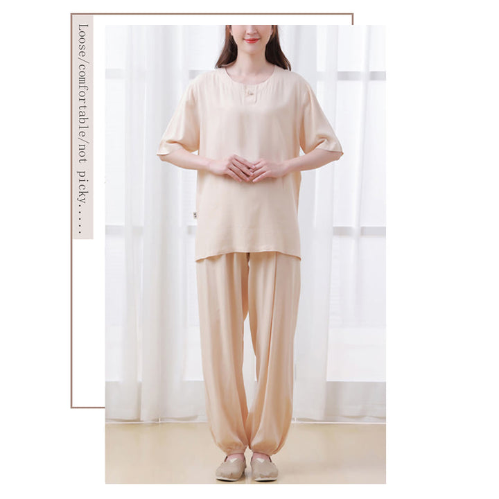 Buddha Stones 2Pcs Half Sleeve T-Shirt Pants Meditation Zen Tai Chi Cotton Linen Clothing Unisex Set - image 2