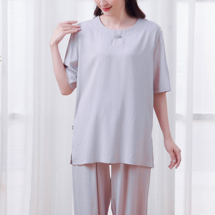 Buddha Stones 2Pcs Half Sleeve T-Shirt Pants Meditation Zen Tai Chi Cotton Linen Clothing Unisex Set - image 12