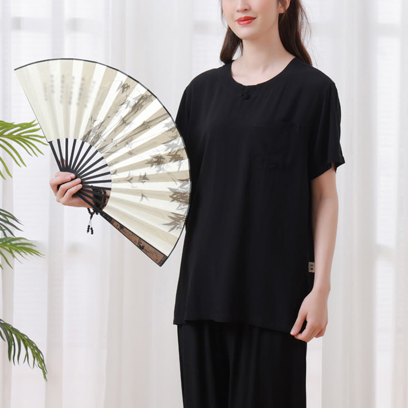 Buddha Stones 2Pcs Half Sleeve T-Shirt Pants Meditation Zen Tai Chi Cotton Linen Clothing Unisex Set - image 17