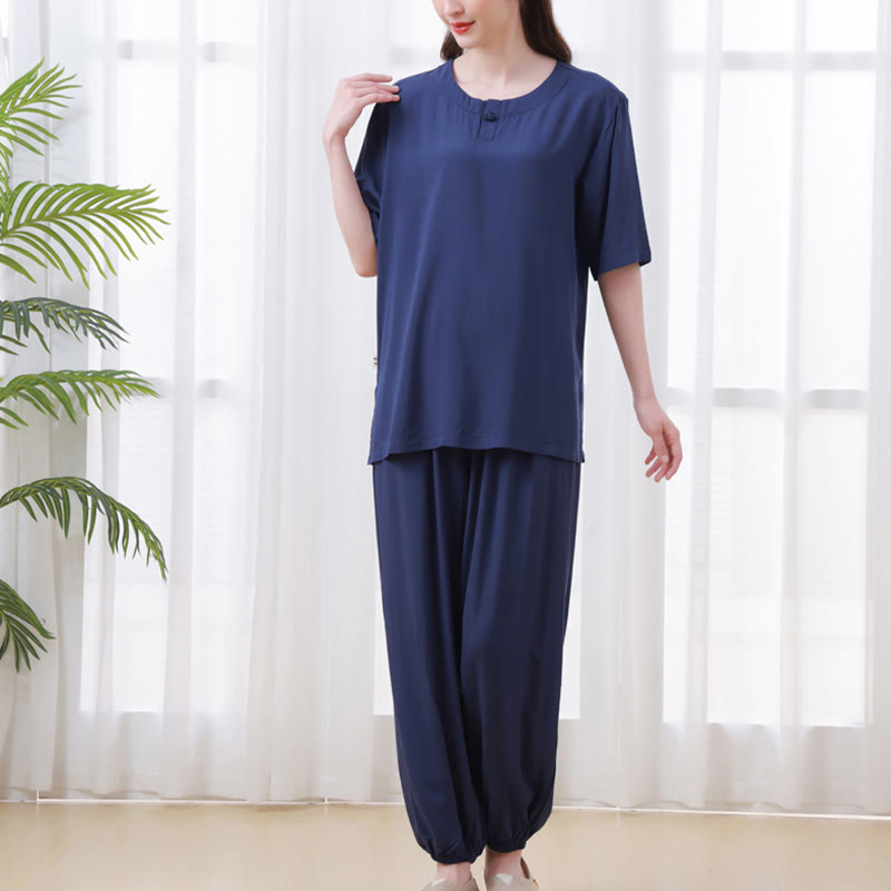 Buddha Stones 2Pcs Half Sleeve T-Shirt Pants Meditation Zen Tai Chi Cotton Linen Clothing Unisex Set - image 20