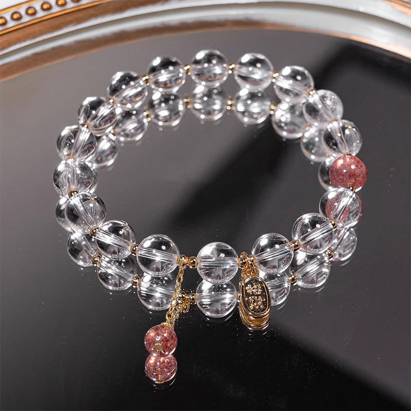 Buddha Stones White Crystal Strawberry Quartz Healing Attract Fortune Charm Bracelet - White Crystal(Wrist Circumference 14-16cm) - image 0