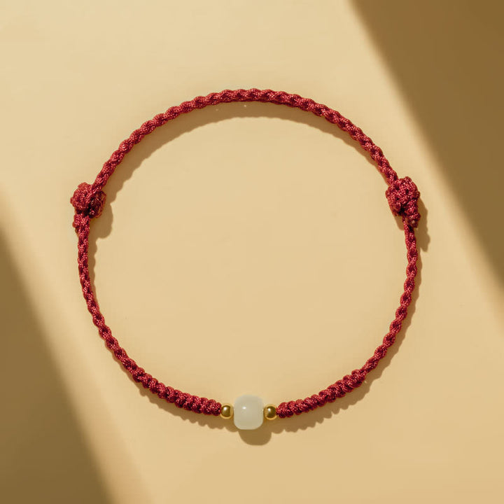 Buddha Stones Handcrafted Jade Lucky Bead Abundance Braided Bracelet - Dark Red (Wrist Circumference 14-17cm) - image 0