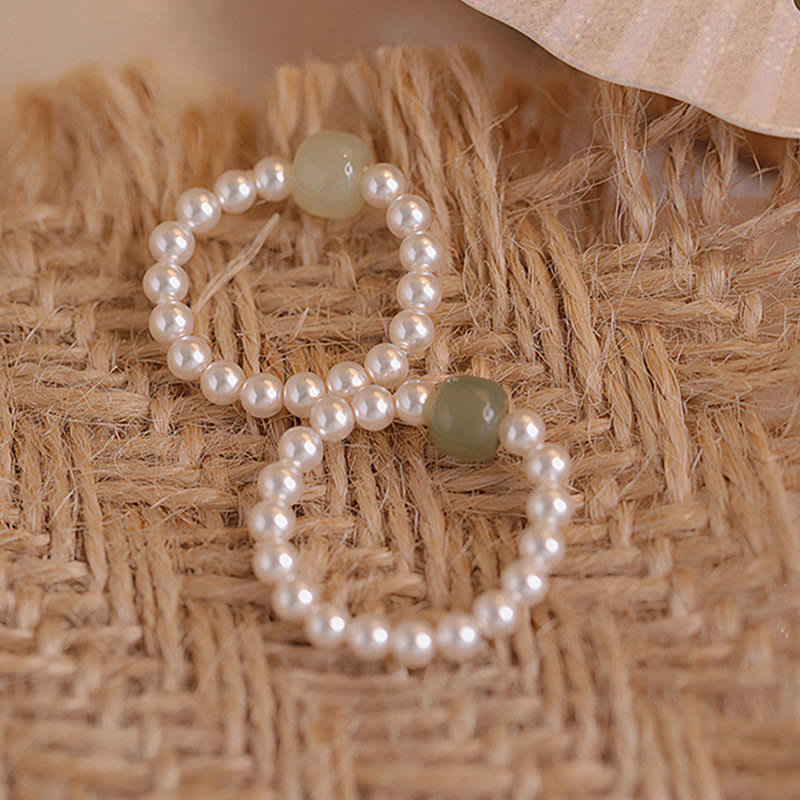Buddha Stones Round Jade Pearl Beads Luck Ring - image 3