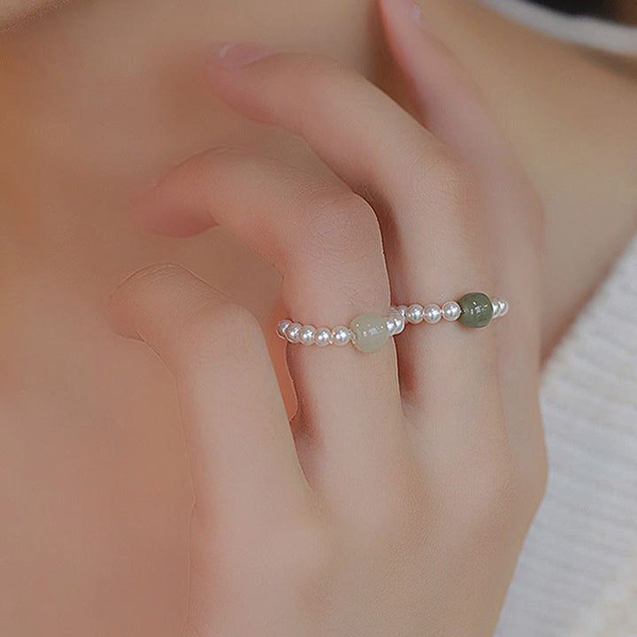 Buddha Stones Round Jade Pearl Beads Luck Ring - image 4