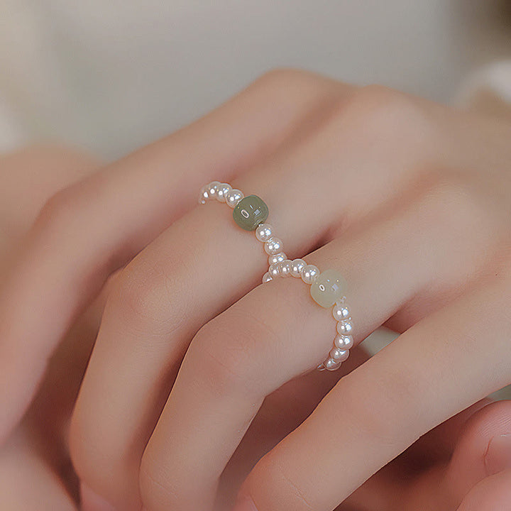 Buddha Stones Round Jade Pearl Beads Luck Ring - image 6