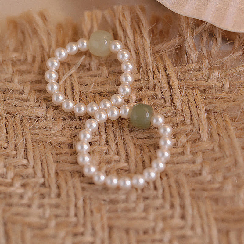 Buddha Stones Round Jade Pearl Beads Luck Ring - image 7