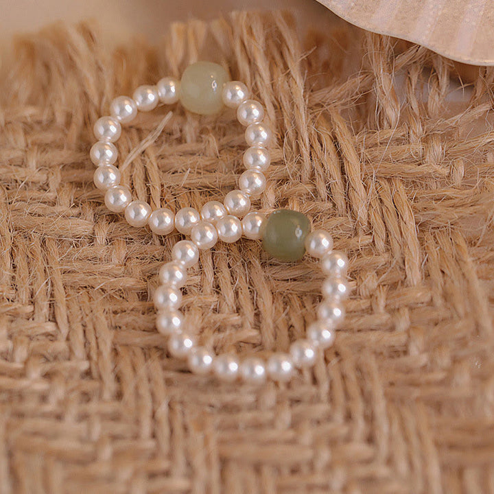 Buddha Stones Round Jade Pearl Beads Luck Ring - image 7