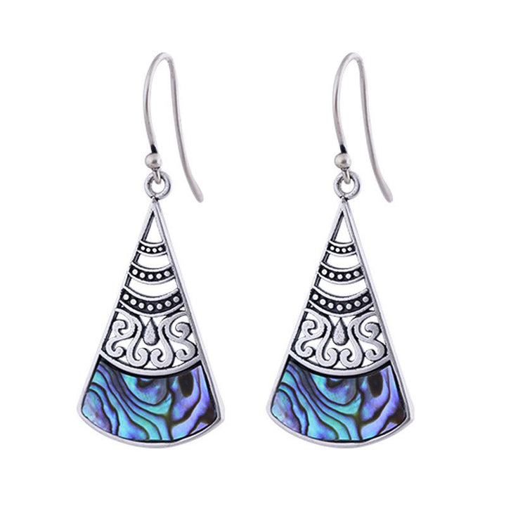 Buddha Stones Copper Tridacna Stone Hollow Pattern Blessing Drop Earrings - image 5
