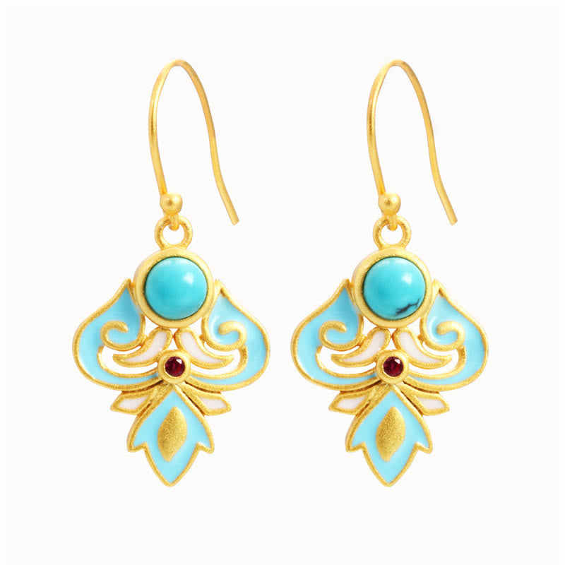 Buddha Stones Copper Enamel Turquoise Positive Drop Earrings - image 6